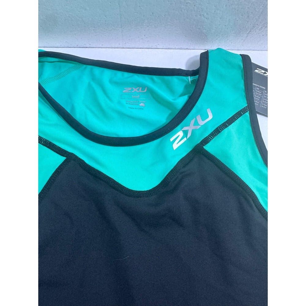 2XU Active Tri Singlet Womens‎ Small Black Teal Triathlon Tank WT2706a NWT